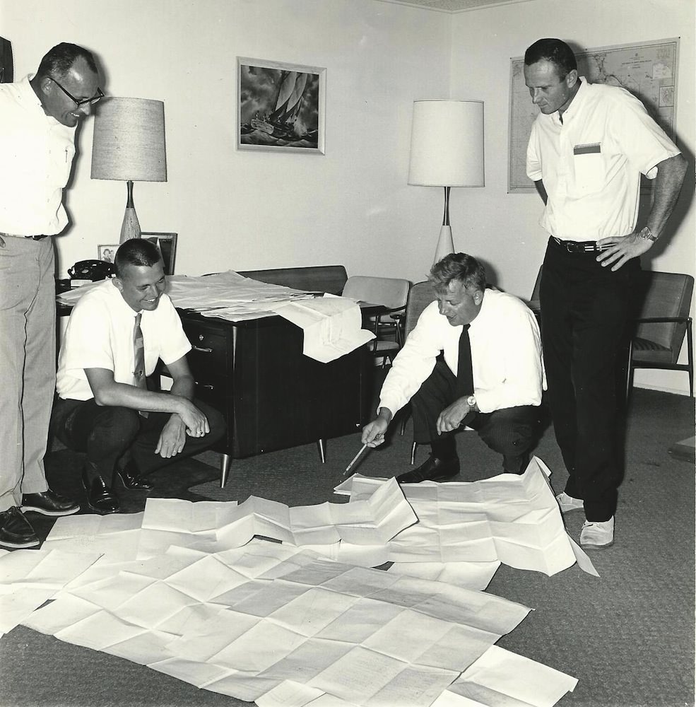 Richard Valdes, Lowell North, Jerry Driscoll, and Bill Tripp – discussing details of the Columbia 50
